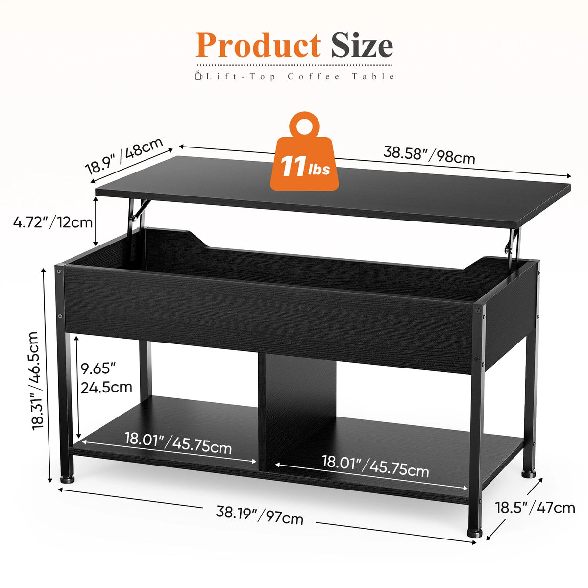 99cm Modern Lift-Top Coffee Table Wooden Living Room Storage Table