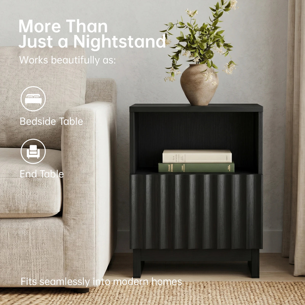45cm Modern Bedside Table Wooden Nightstand with Storage Cabinet