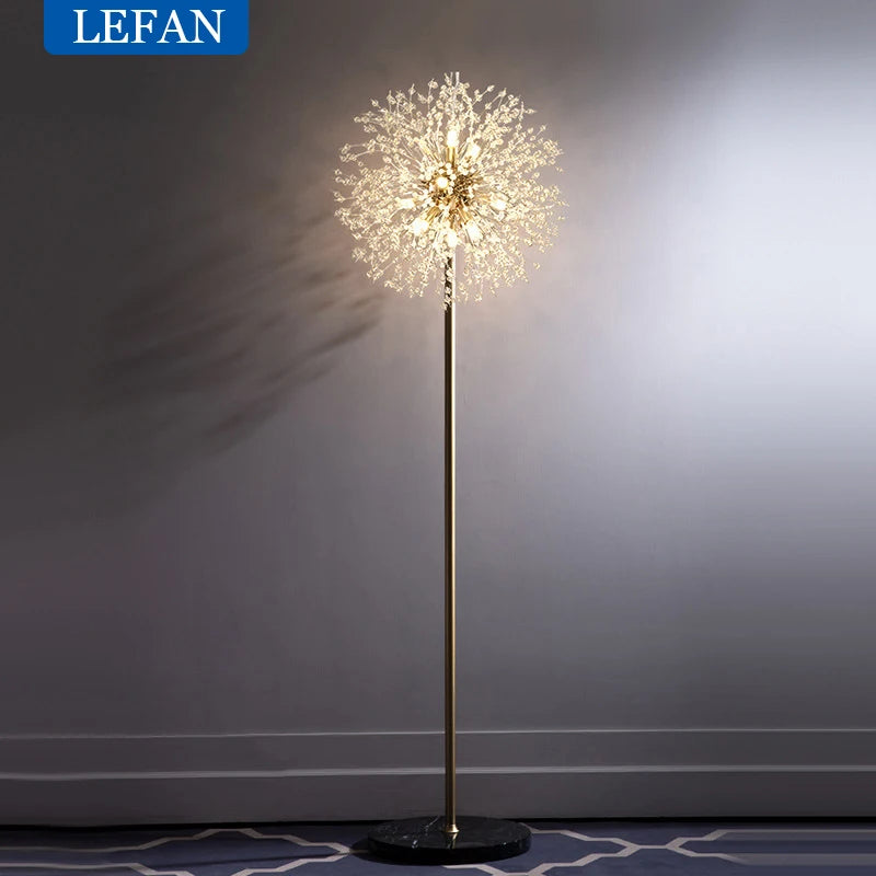 Modern Crystal LED Dandelion Floor Lamp Gold Chrome for Living Room Dining Room