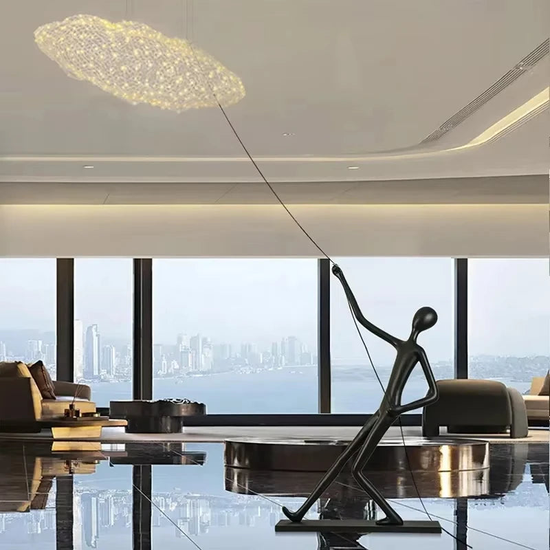 Modern Resin Cloud Art LED Floor Lamp for Villa Lobby Exhibition Hall