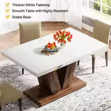120cm Modern Dining Table for 4-6 People Wood Kitchen Table Pedestal Base