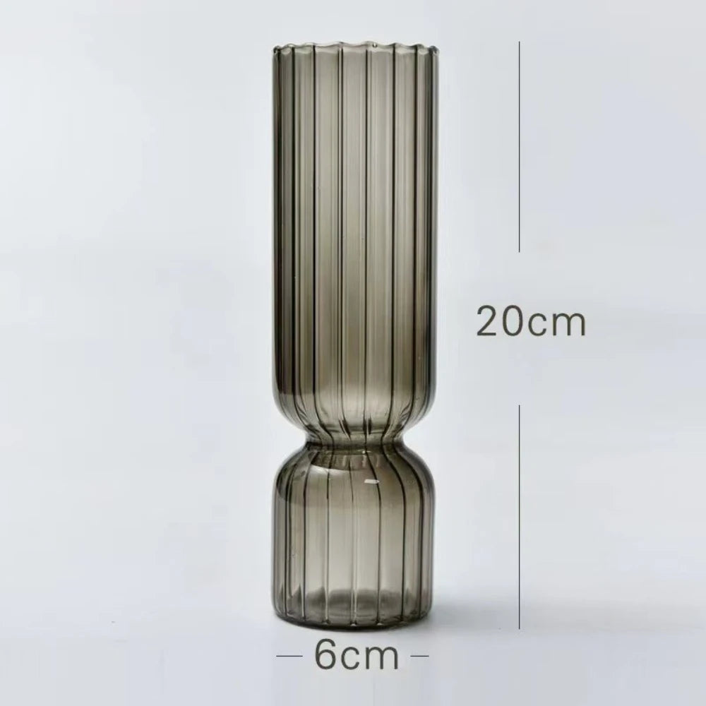 Creative Striped Glass Flower Vase Tabletop Ornament for Home Decor