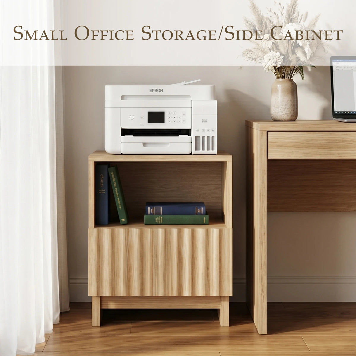 55.9cm Wood Nightstand with Storage Drawers Open Shelf Modern Bedside Table