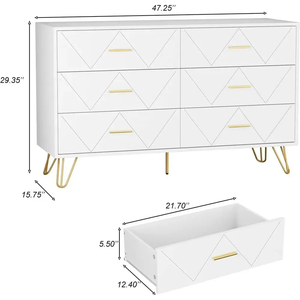 Modern White 3-Piece Bedroom Set 6-Drawer Dresser with Nightstands