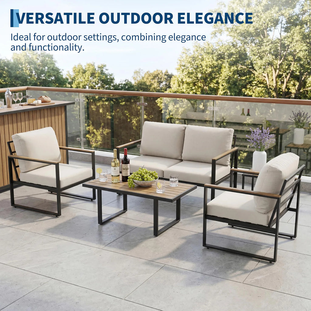 4-Piece Patio Conversation Set with Coffee Table and Washable Cushions