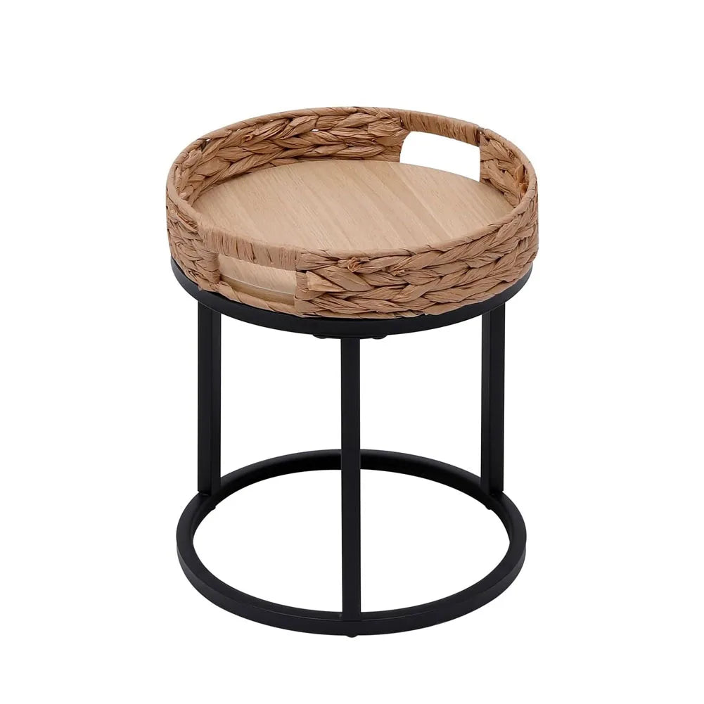 2-Piece Hand-Woven Rattan Nesting Tables Round Side Tables 40x46 cm
