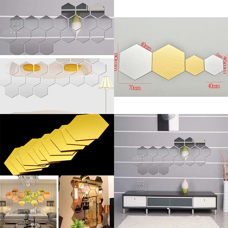 Modern 3D Hexagon Honeycomb Acrylic Mirror Wall Stickers for Home Decor