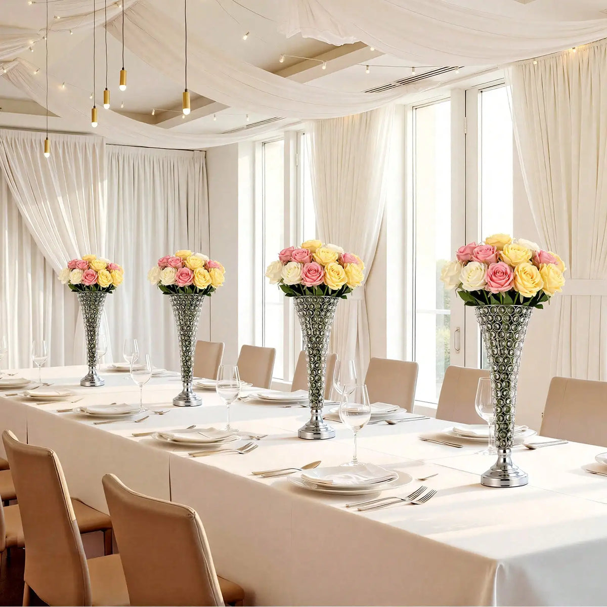 Modern Trumpet Metal Flower Vase for Tabletop Decor