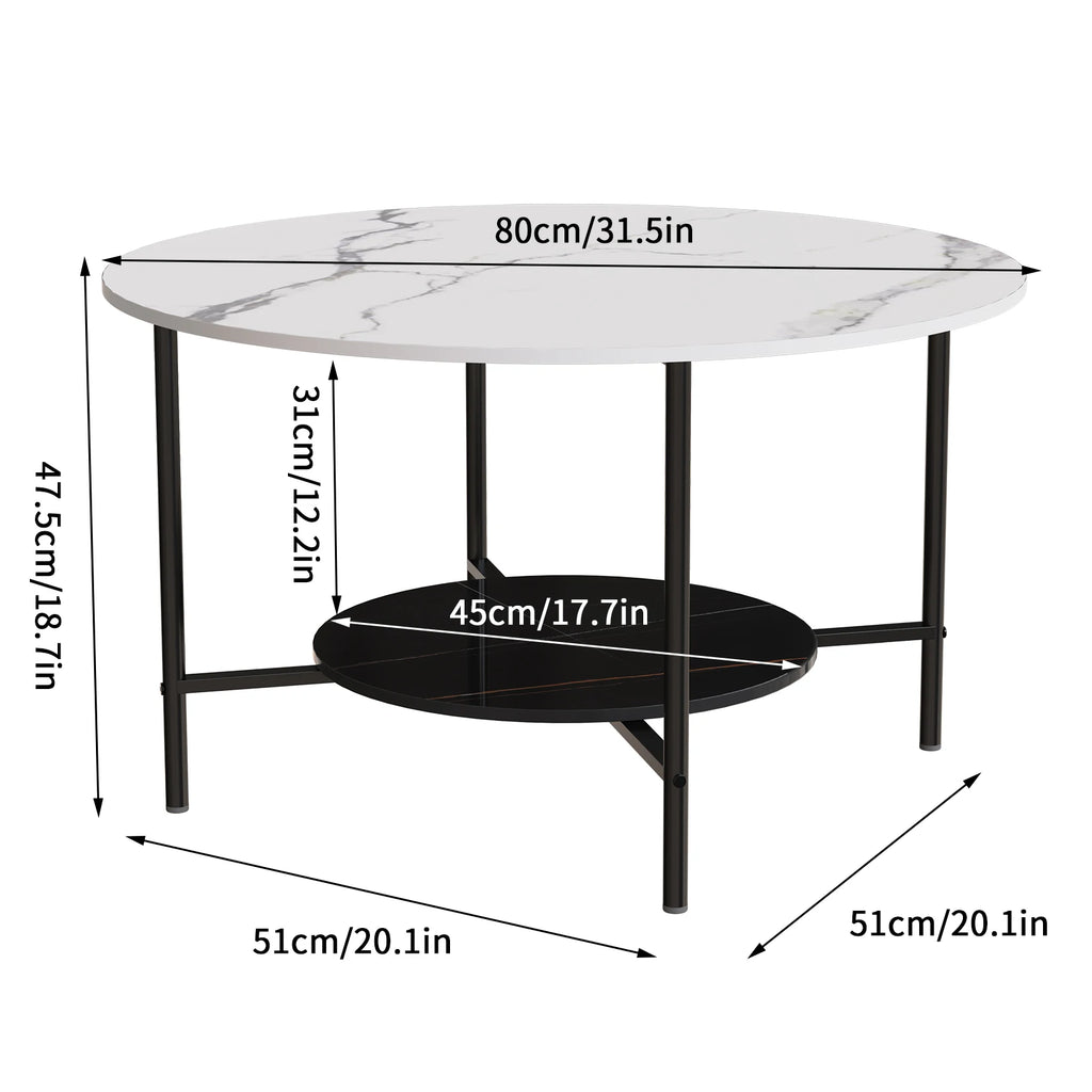 Round 80 cm Marble Coffee Table 2 Tier Sofa Side Nightstand for Living Room