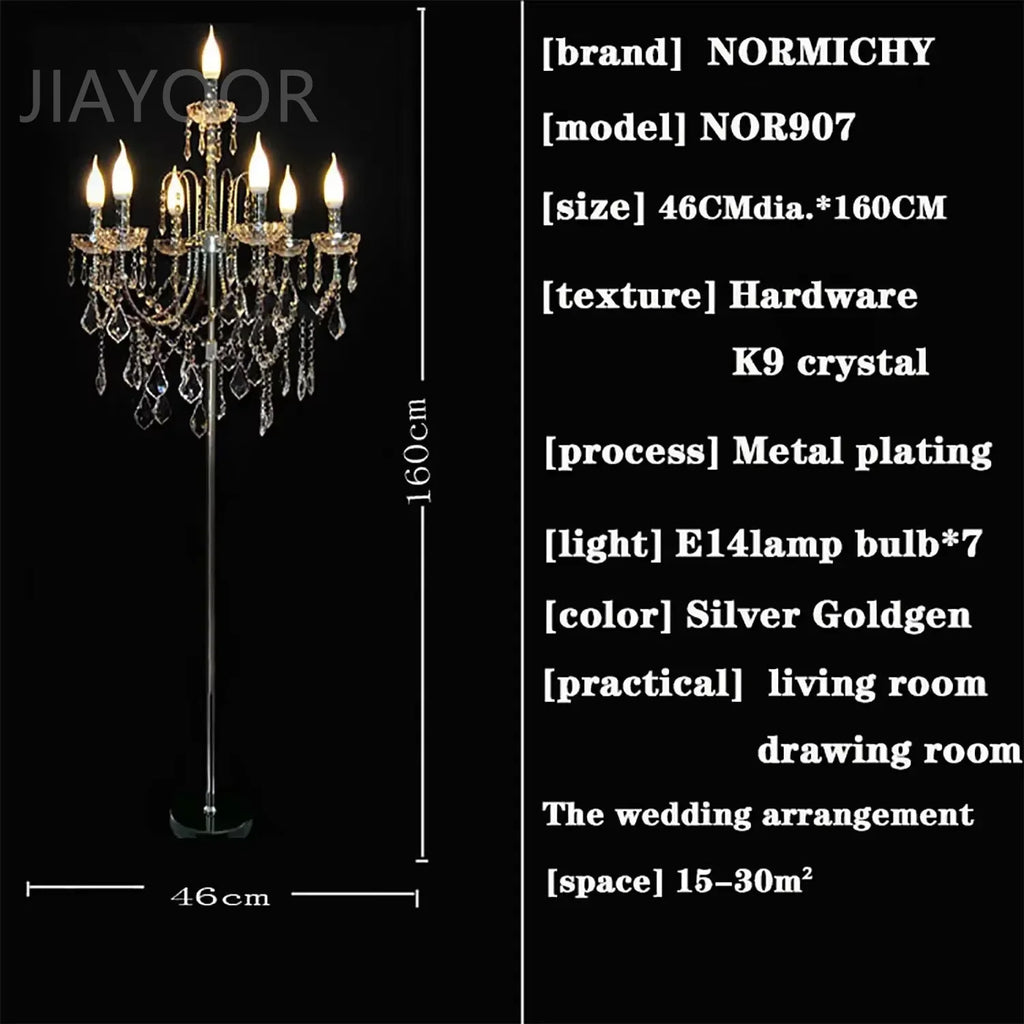 Luxury Crystal Floor Lamp with LED Bulbs for Living Room Bedroom