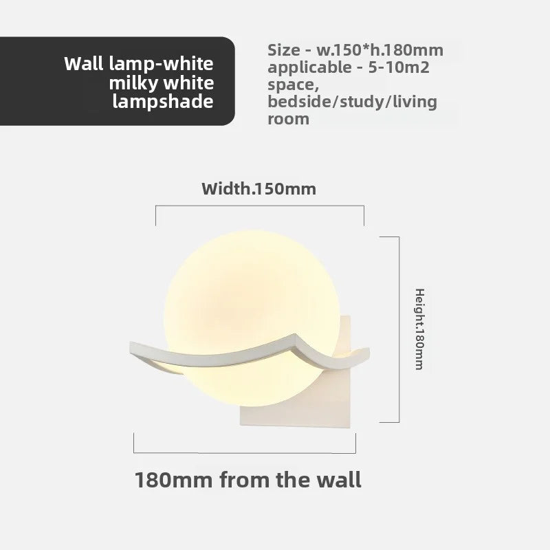 Modern Glass Ball LED Moon Wall Lamp Gold Decoration Light for Bedroom Bedside Hotel Porch