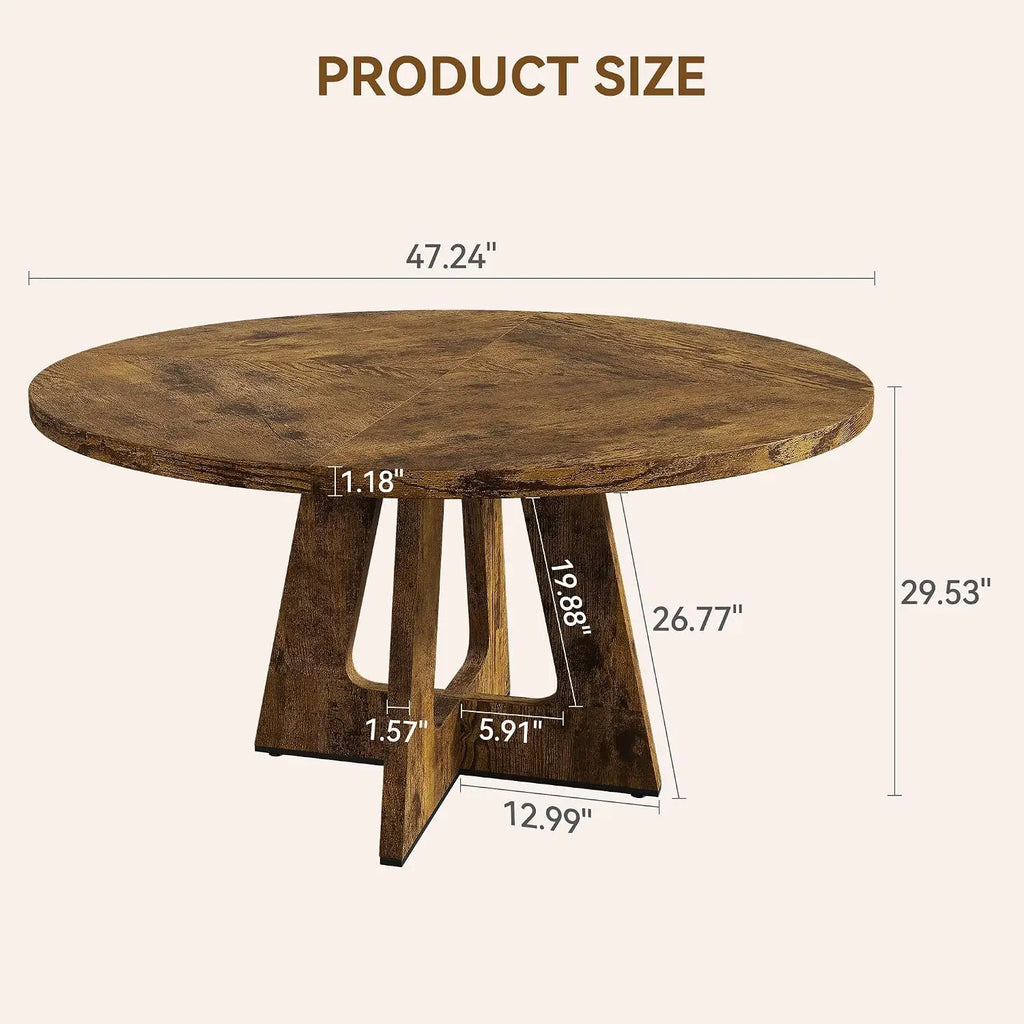 119.4cm Round Dining Table for 4 to 6 People Wooden Pedestal Base Farmhouse