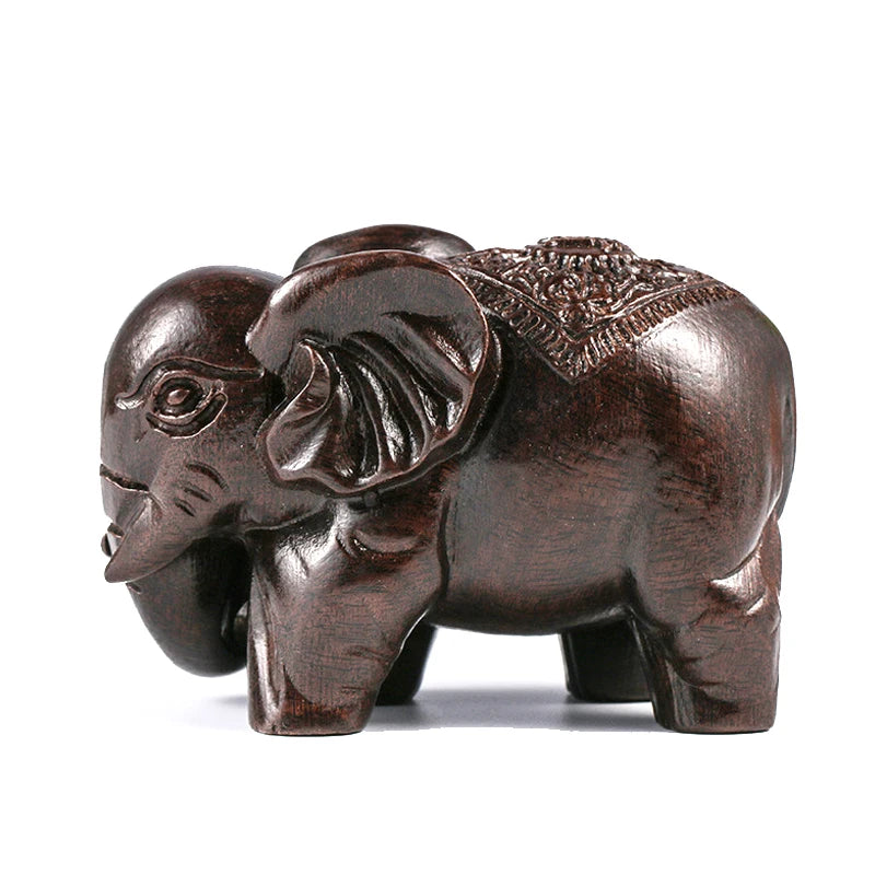 Vintage Carved Wooden Elephant Sculpture Tabletop Figurine for Home Decor
