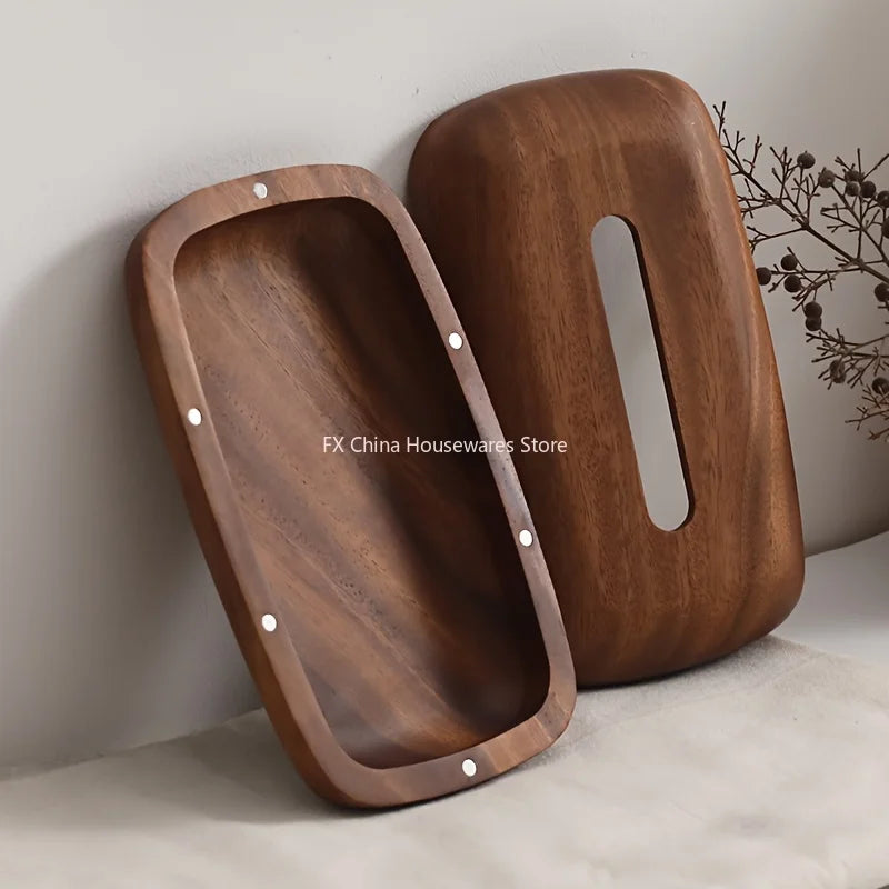 Modern Walnut Wood Tissue Box Cover Tabletop Ornament for Home Decor
