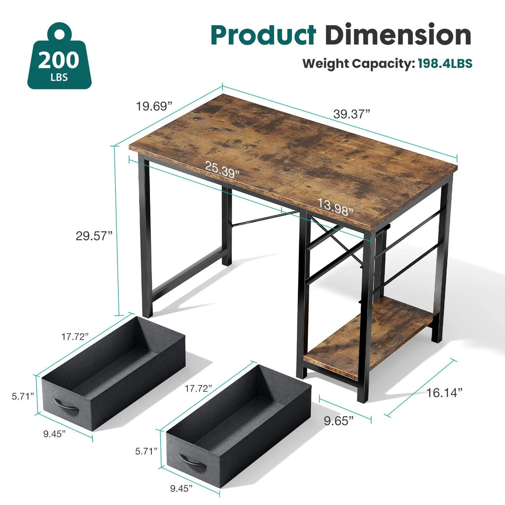 120 cm Computer Desk with 2 Drawers Study Office Gaming Table Adjustable Position Modern Work Table