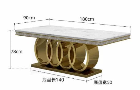 160cm Modern Dining Table Set with 6 Chairs Gold Metal Base Marble Top