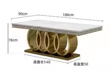 160cm Modern Dining Table Set with 6 Chairs Gold Metal Base Marble Top