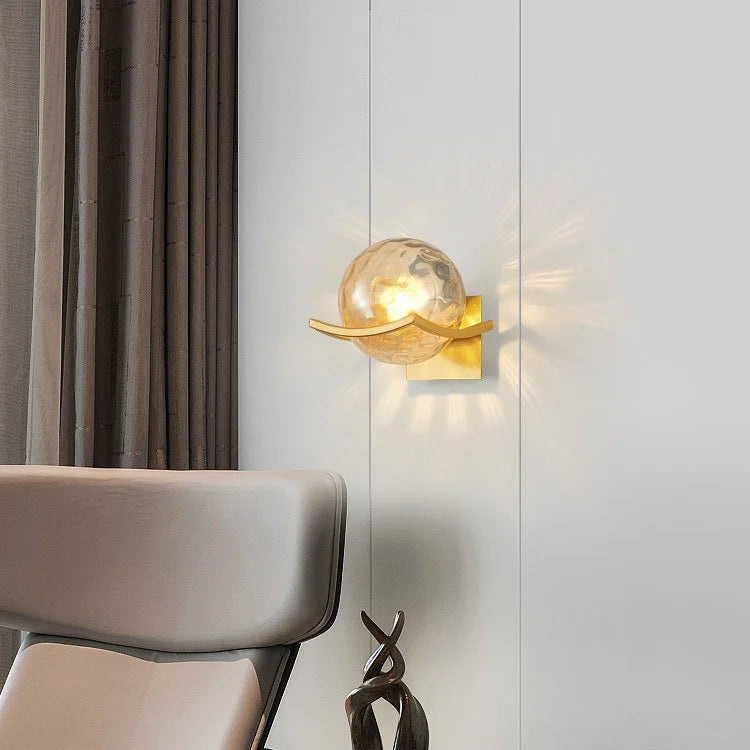 Modern Glass Ball LED Moon Wall Lamp Gold Decoration Light for Bedroom Bedside Hotel Porch
