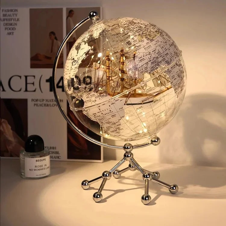 Modern Luxury Metal Globe Sailboat Statue Figurine for Tabletop Decor