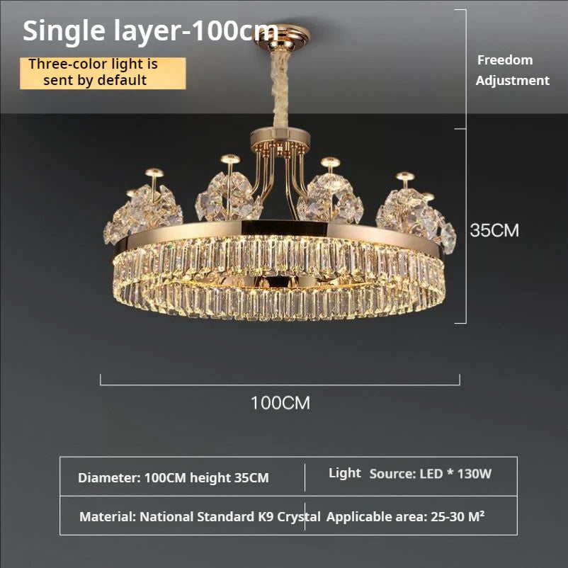Postmodern Double-Layer Crystal LED Pendant Light for Living Room Villa