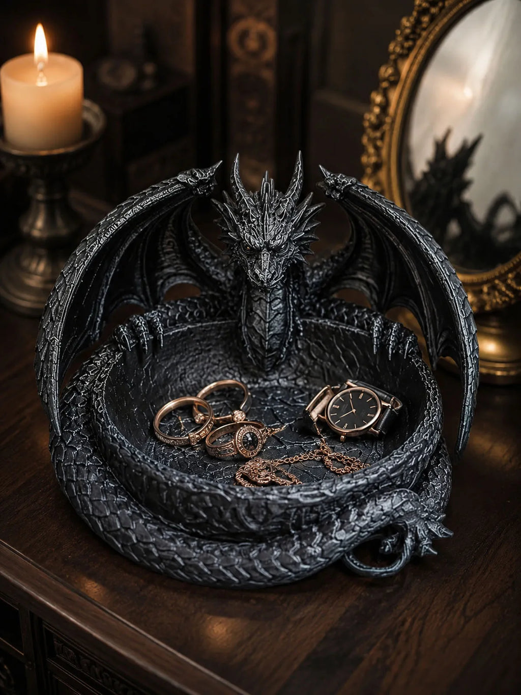 Gothic Fantasy Dragon Plastic Jewelry Tray Tabletop Ornament for Home Decor
