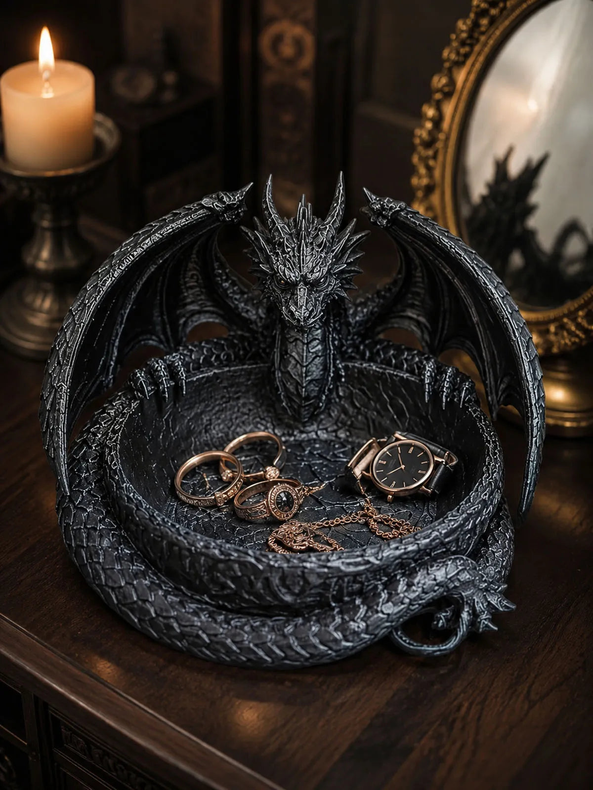Gothic Fantasy Dragon Plastic Jewelry Tray Tabletop Ornament for Home Decor