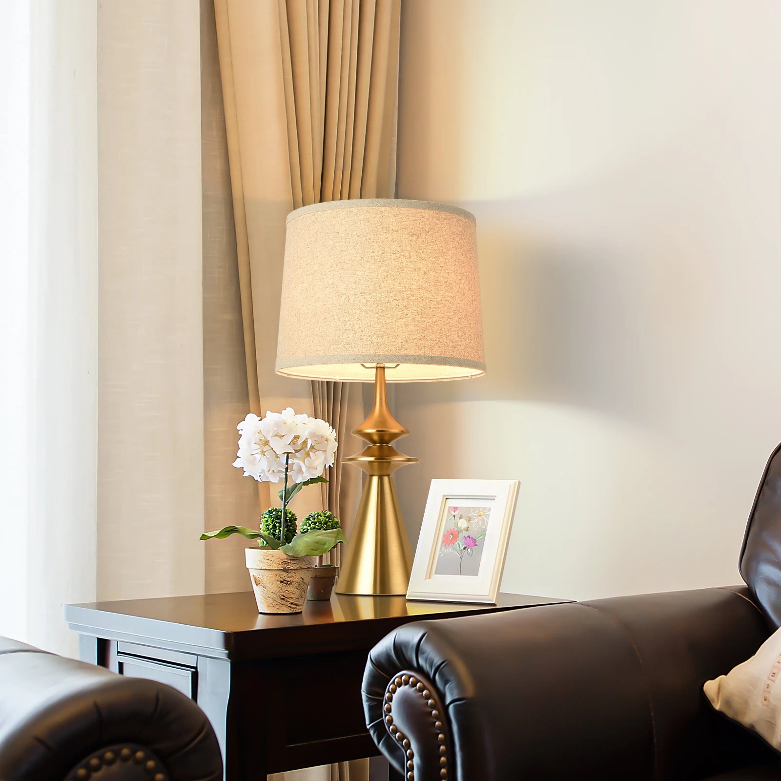 Modern 61 cm Gold Table Lamp Beige Shade Living Room Bedroom Light