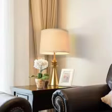 Modern 61 cm Gold Table Lamp Beige Shade Living Room Bedroom Light