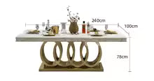 160cm Modern Dining Table Set with 6 Chairs Gold Metal Base Marble Top