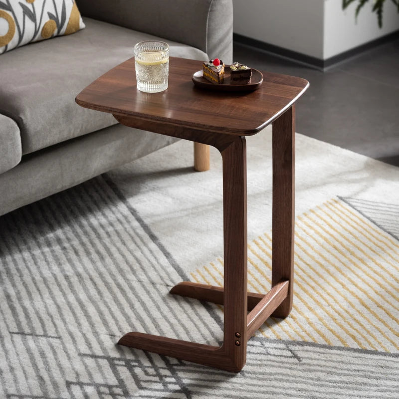 C-Shaped Side Table with Storage Shelf for Living Room