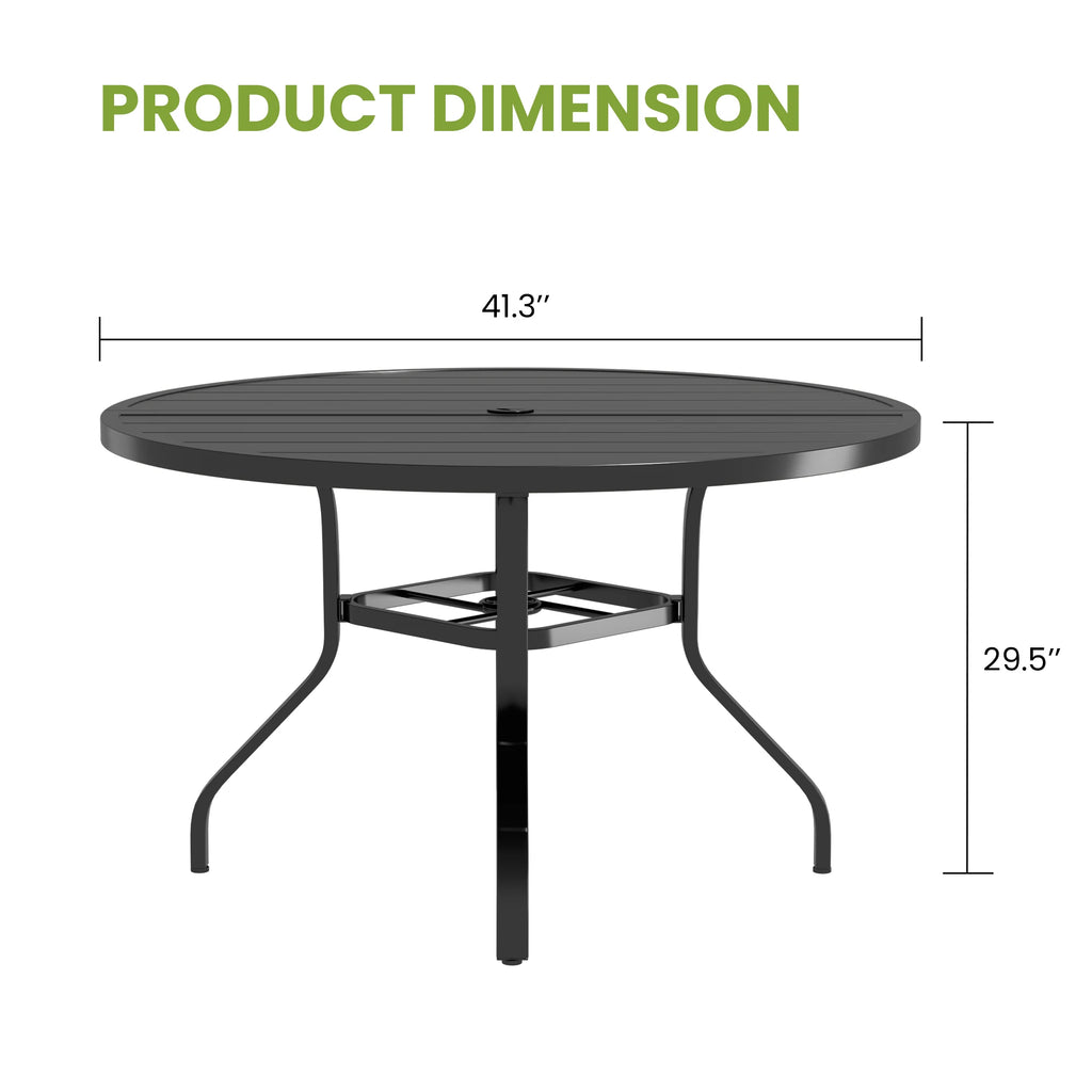 41 in Round Metal Patio Dining Table with Umbrella Hole Black