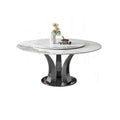 Modern Round Dining Table with Turntable Minimalist Stainless Steel Base