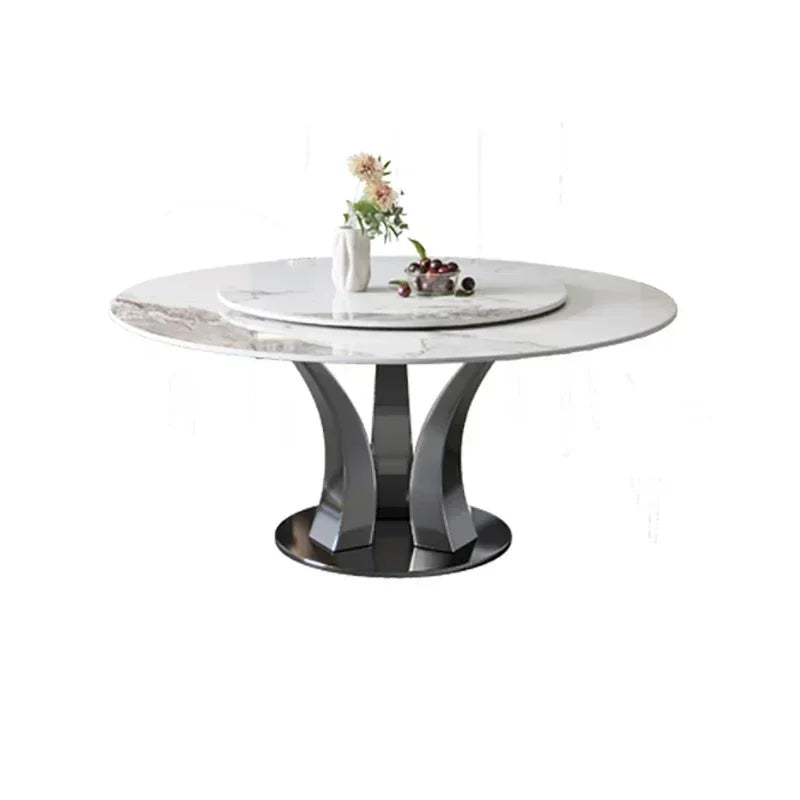Modern Round Dining Table with Turntable Minimalist Stainless Steel Base