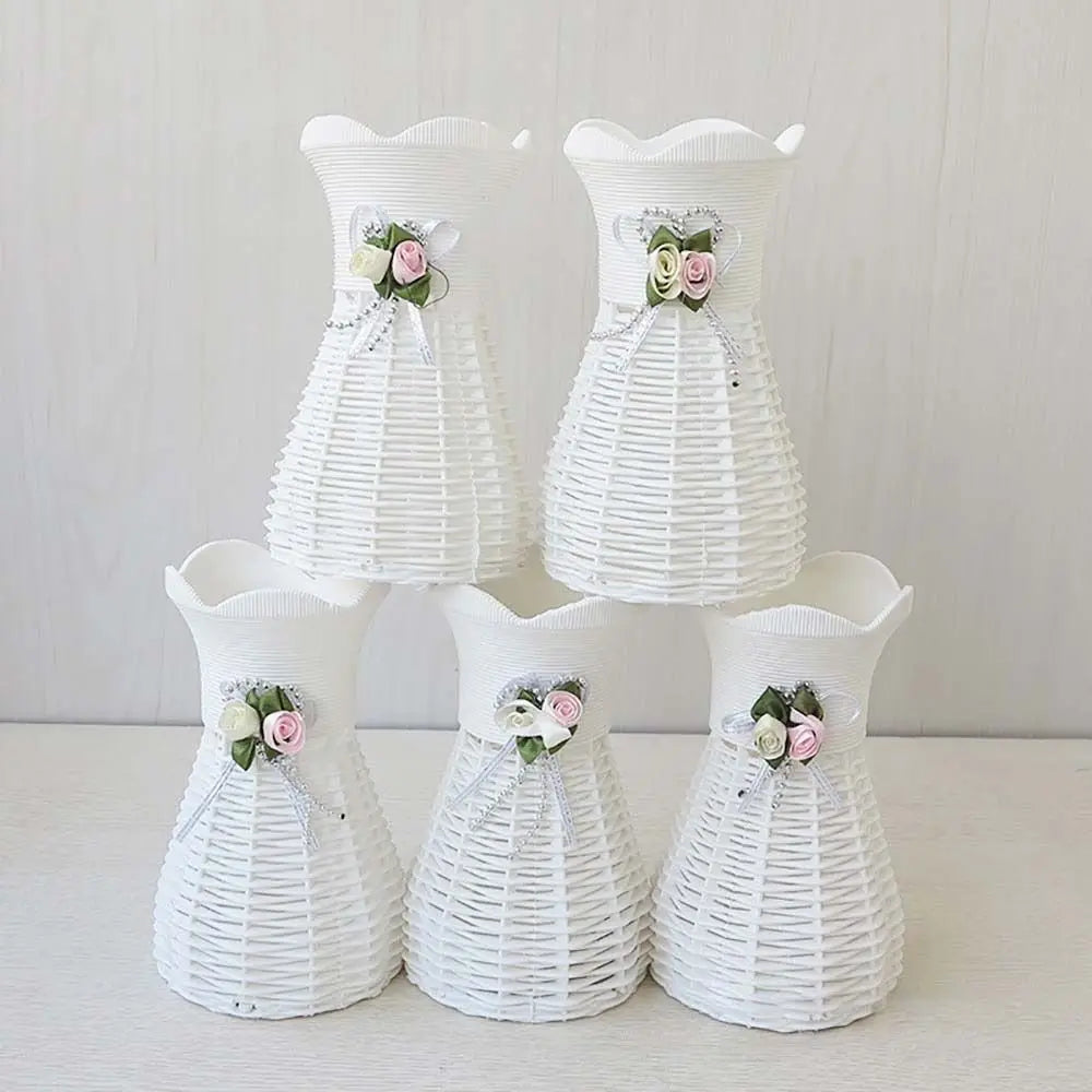 Modern Plastic Artificial Rattan Vase Basket for Desk Decor