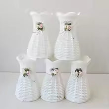 Modern Plastic Artificial Rattan Vase Basket for Desk Decor