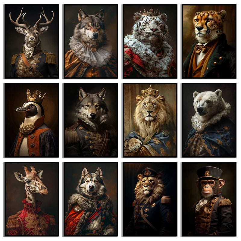 Vintage Victorian Renaissance Animal Portrait Canvas Wall Art Painting for Living Room