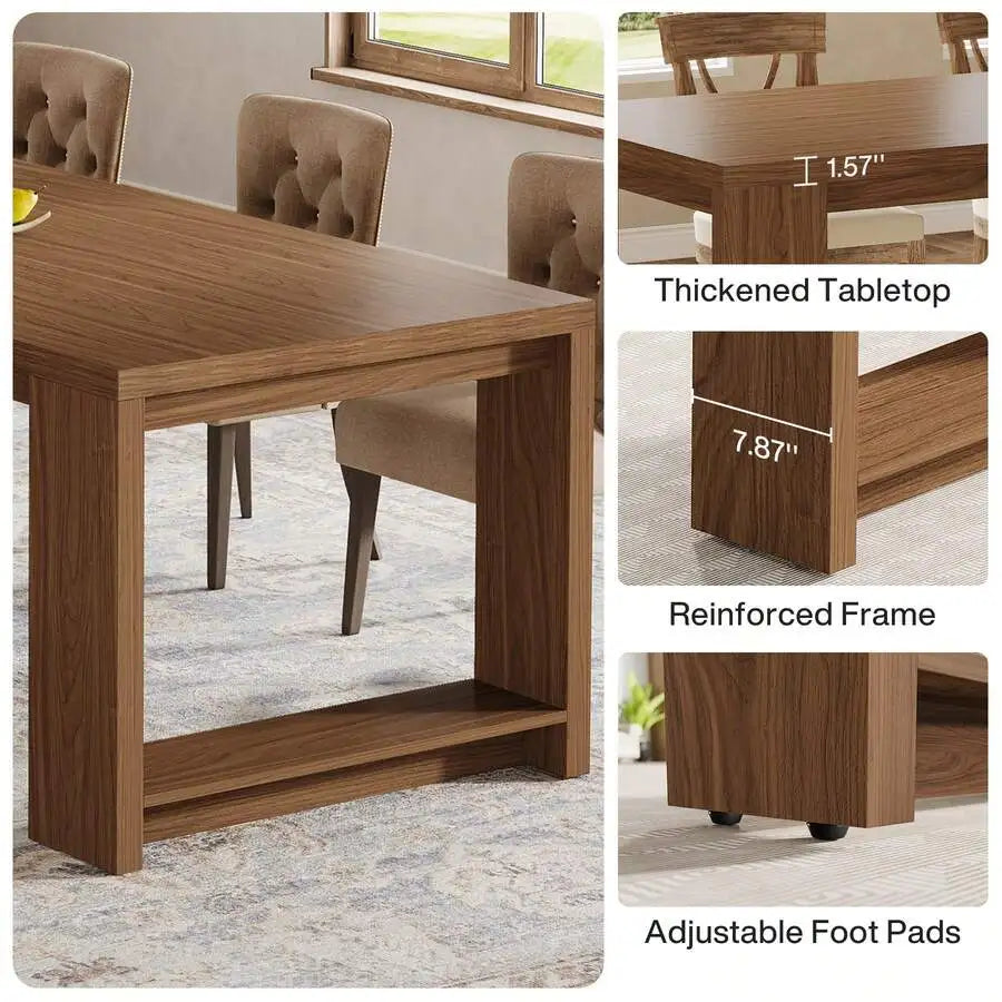220cm Farmhouse Rectangular Dining Table with Wooden Pedestal Base