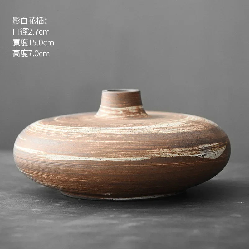Japanese Style Terracotta Flower Vase Tabletop Ornament for Home Decor