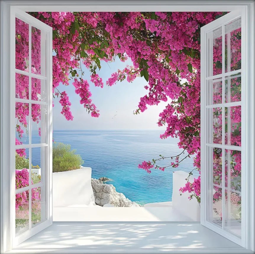 Modern 3D Open Window Landscape Canvas Painting Poster for Home Decor
