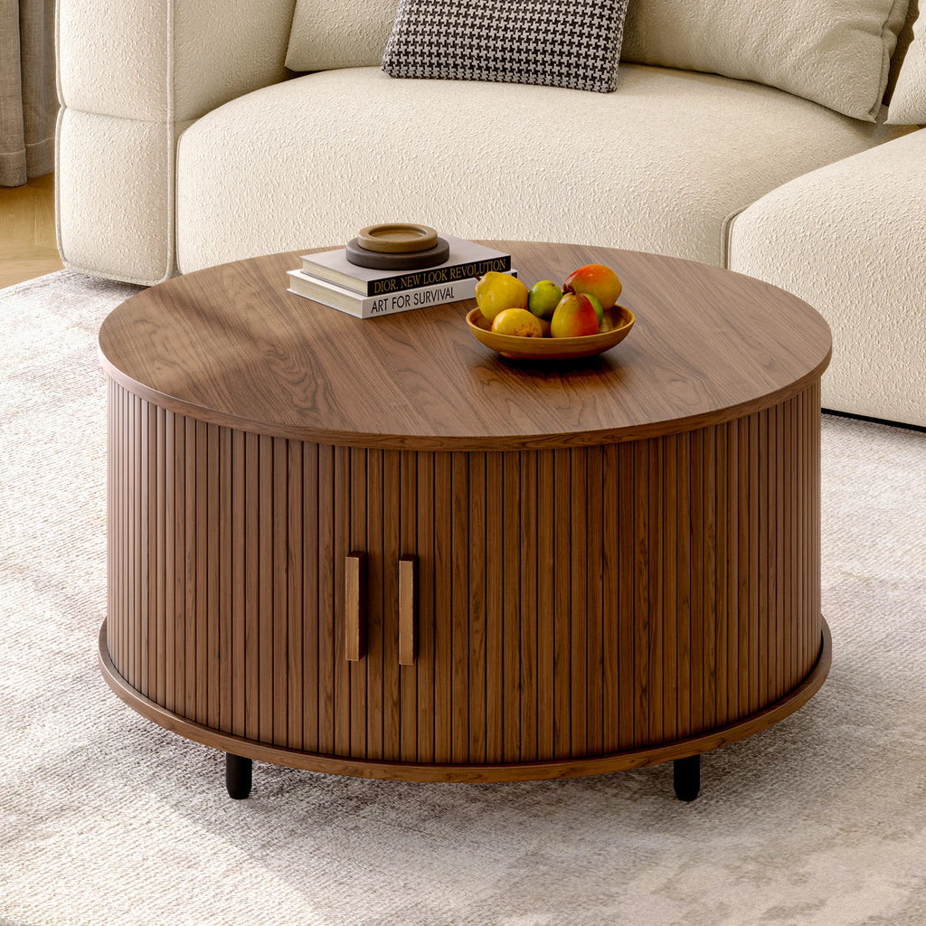 Round Coffee Table with Storage 80x80x40 cm Walnut