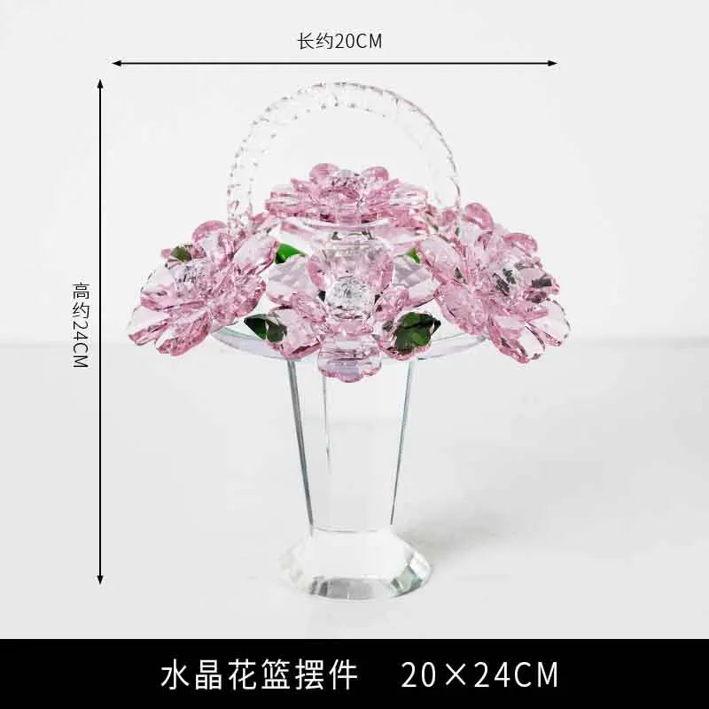 Modern Crystal Flower Basket Sculpture for Tabletop Decor