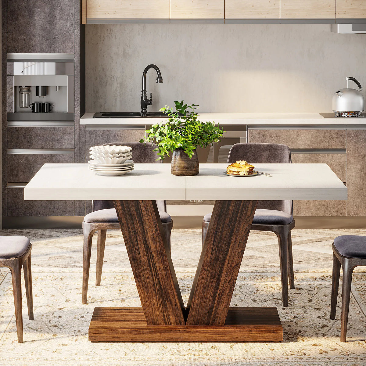 120cm Modern Dining Table for 4-6 People Wood Kitchen Table Pedestal Base