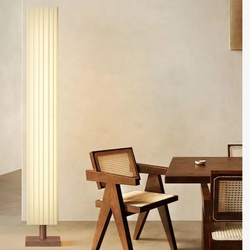 Modern Japanese Wabi Sabi Wood and Fabric LED Floor Lamp for Living Room Bedroom