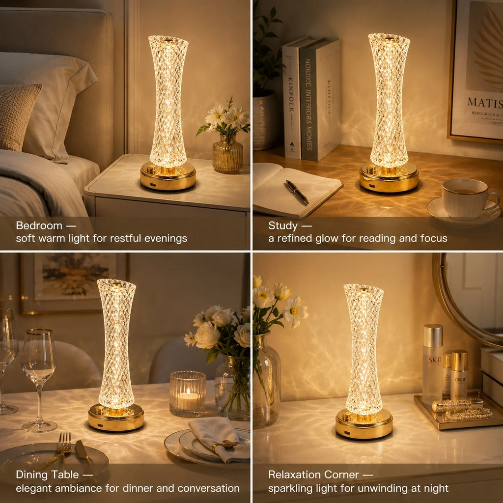 Touch Dimming Crystal LED Table Lamp Modern Bedside Desk Light