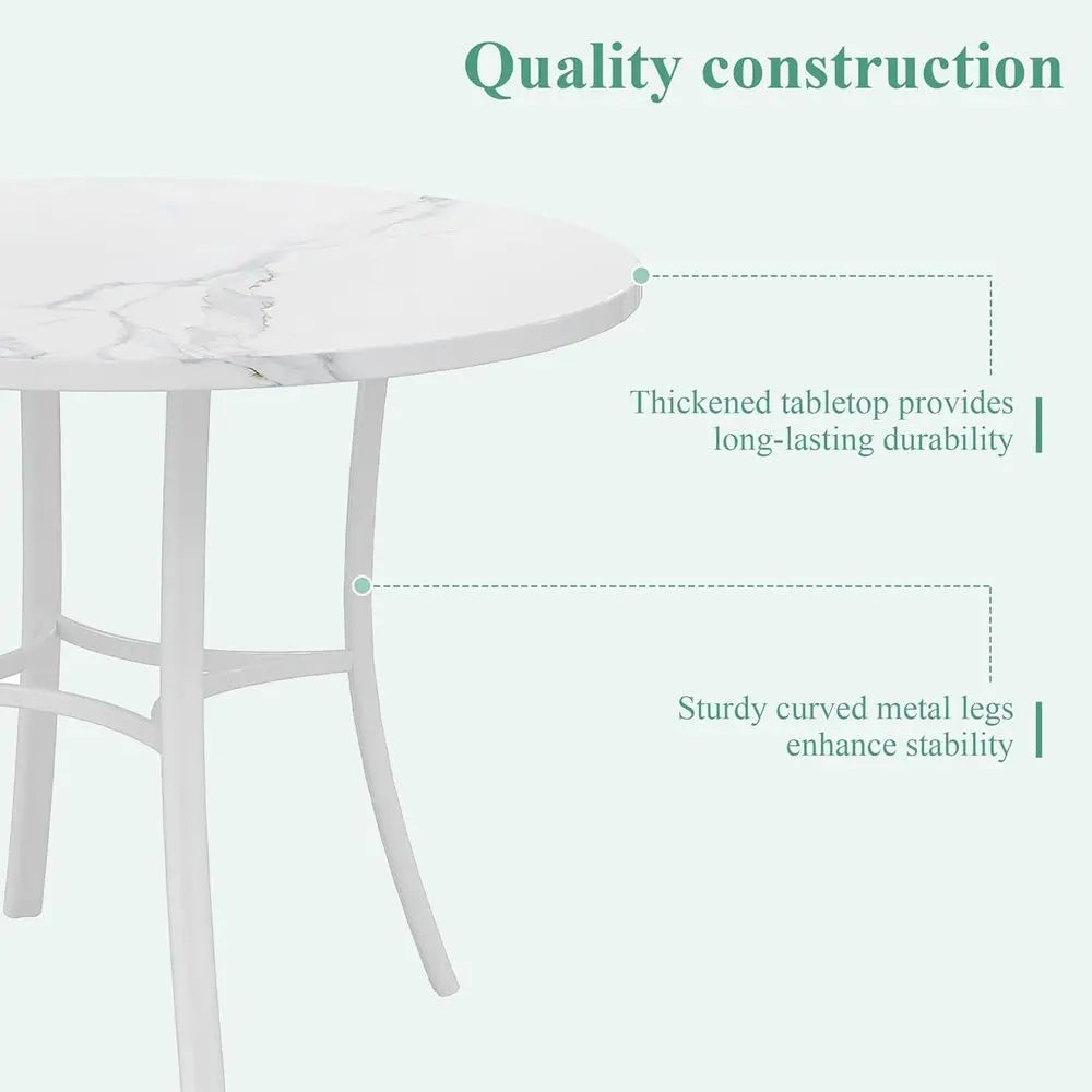 36" Round Marble Dining Table for 4 with Metal Frame White
