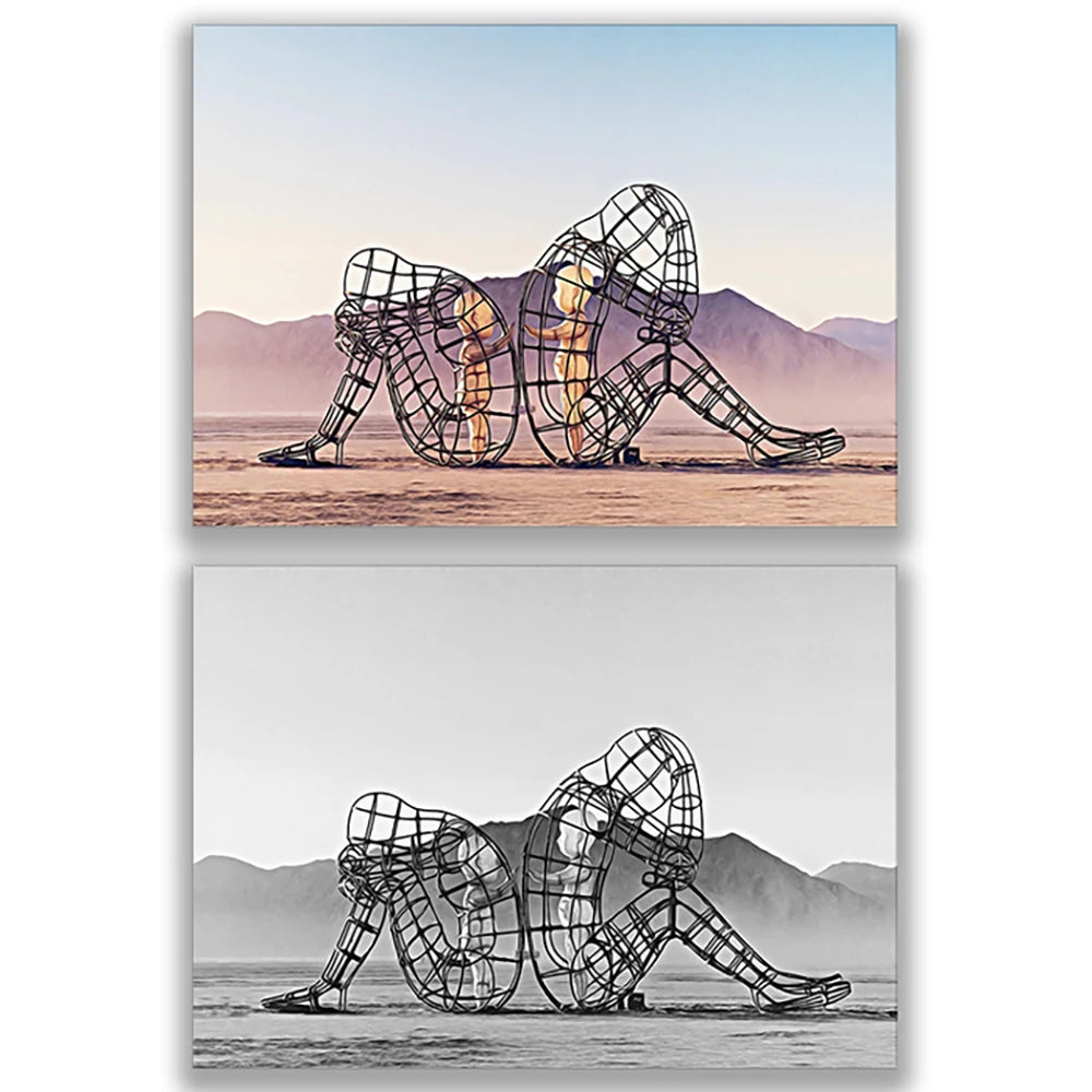 Burning Man Sculpture Figure Canvas Painting Poster for Home Decor