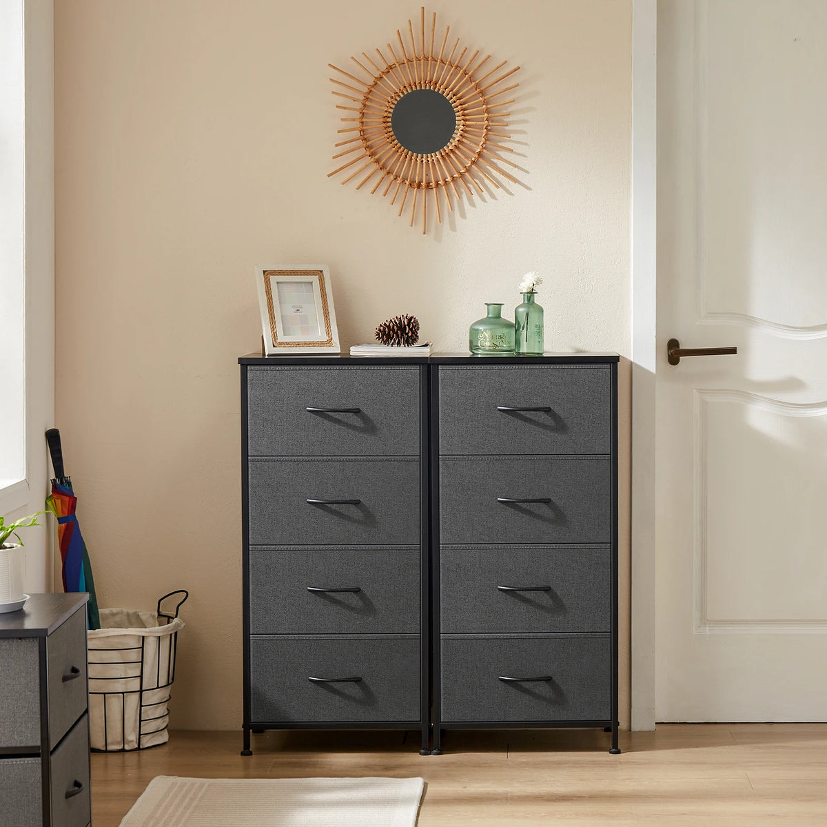94cm Bedroom Dresser with 4 Fabric Drawers Steel Frame Storage Cabinet