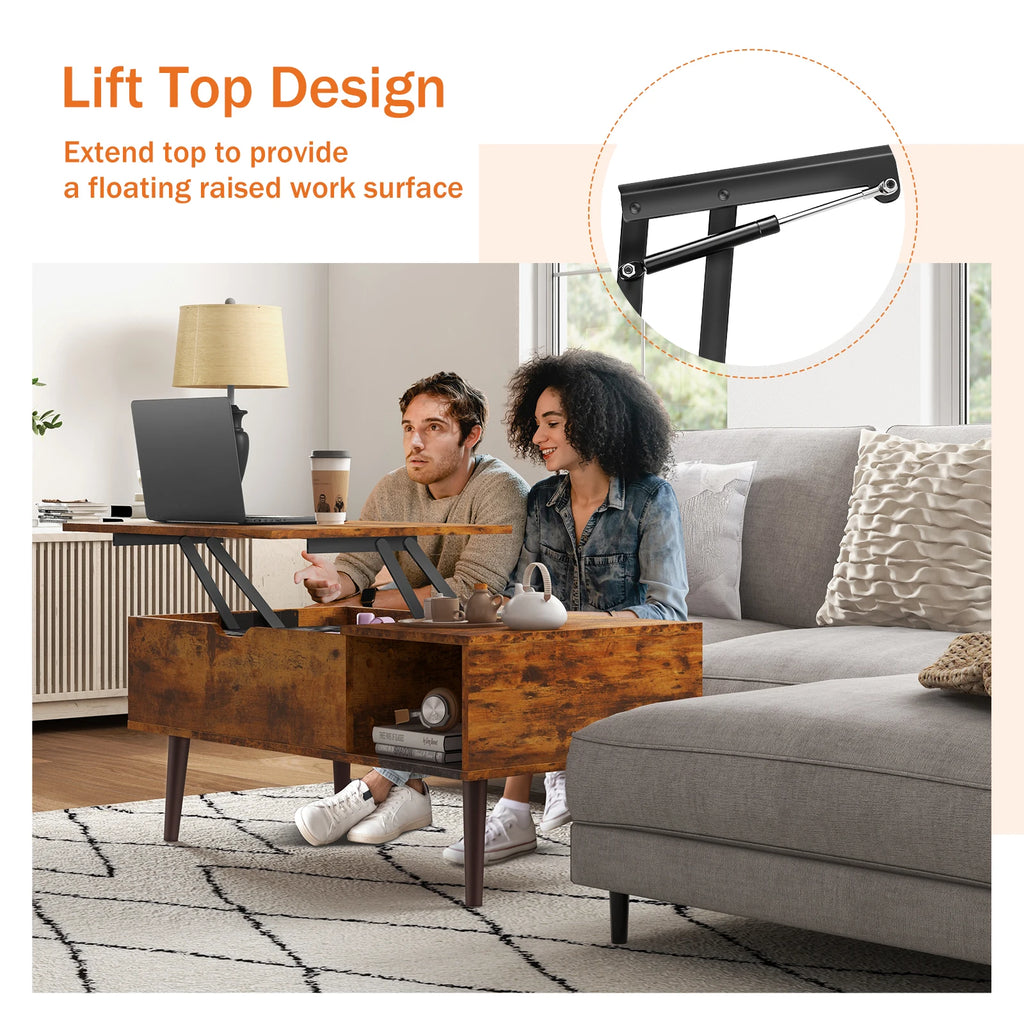 100 x 50 cm Wood Lift Top Coffee Table with Adjustable Storage Shelf
