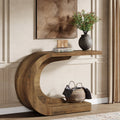Modern 110 cm C-Shaped Console Table Entryway Sofa Table Behind Couch Living Room Hallway Brown