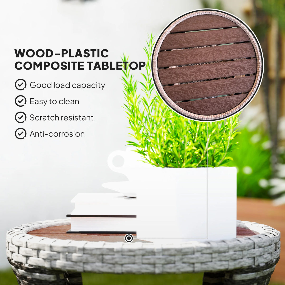 46 cm Wicker Coffee Table 2-Tier Outdoor Side Table Mixed Gray